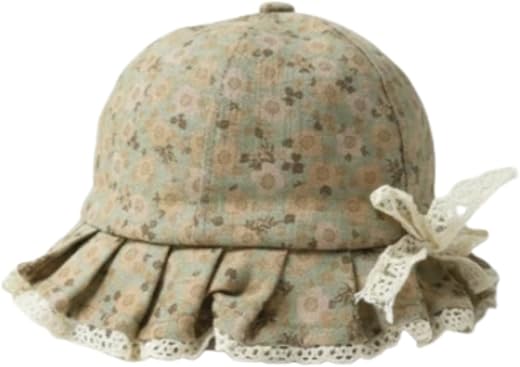 Baby Girl Floral Cotton Cap with Lace Frill and Bow, Soft Breathable Summer Sun Protection Hat, 4 Months to 3 Years