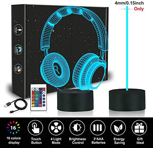CooPark Headset Creative 3D Night Light, 16 Color Changing with Remote Control USB Power, Game Headphone Optical Illusion Lamp Unique Room Decor for Teen Boy Men