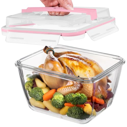 Razab 17 Cups / 132 Oz / 3900ml Large Glass Food Storage Containers with Lids - Leakproof, BPA-Free Large Meal Prep Container Ideal for Roasting Turkey, Store Leftover - Microwave & Oven Safe