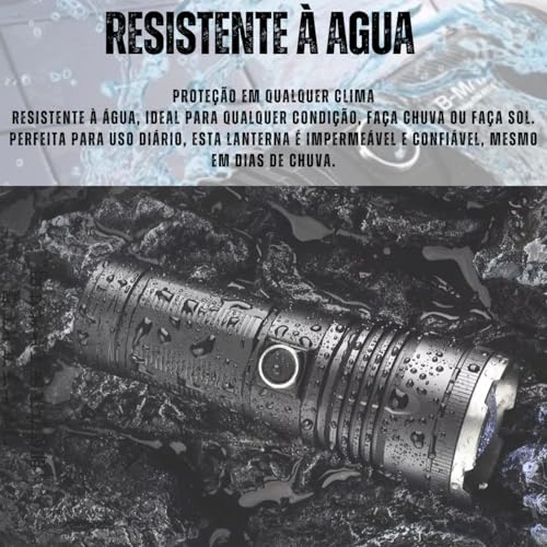 Lanterna Tática Sabre de Luz, Alcance 2 Mil Metros, LED Militar, Zoom Regulável, Recarregável USB, F
