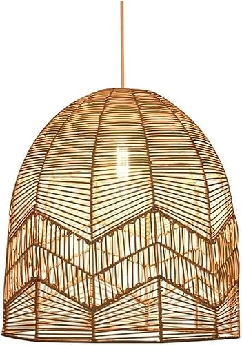 FZQSXAZU Japanese-Style Semicircle Weave Wicker Hanging Lamp Modern Dome Pendant ht Natural Hemp E27 Rattan Chandelier Fixture,Hanging hts