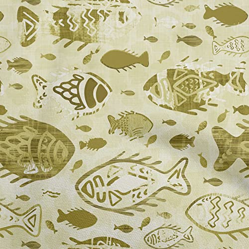 oneOone Cotton Flex Olive Green Fabric Asian Block Fish Quilting Supplies Print Sewing Fabric By The Yard 40 Inch Wide