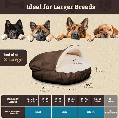 Image of Snoozer Cozy Cave Dog Bed, Round Covered Dog Bed, Hot Fudge (XL)
