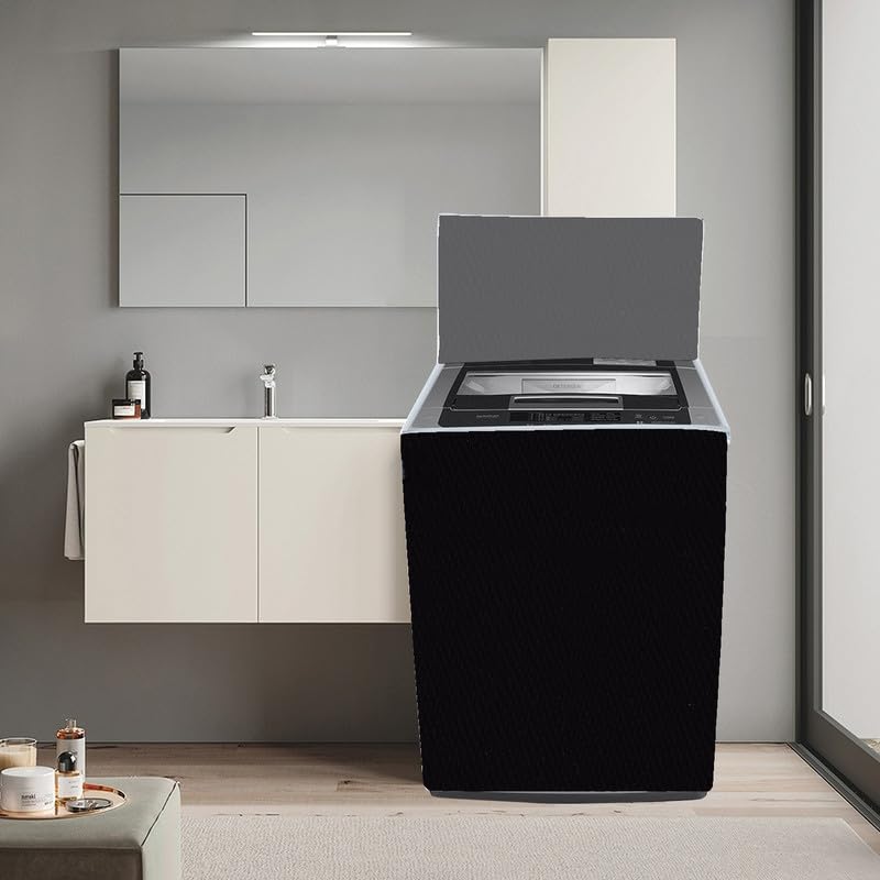 Image of Polyester Top Load Washing Machine Cover Suitable For Samsung, Lg, Godrej, Whirlpool 6.5Kg, 7Kg, 7.5Kg, 8Kg, 9Kg, 10Kg, 11Kg, Waterproof Cover, Solid Black.