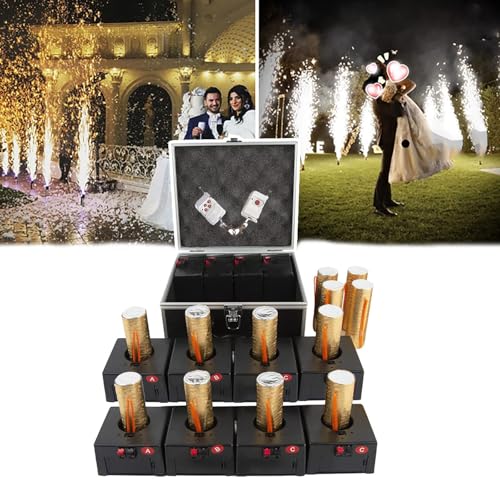 WHRAOY 8 Pezzi Macchina per Fuochi D'Artificio A Freddo, Macchina per Fontana di Scintille,Ricevitore Pirotecnico A Freddo, con Scatola di Protezione + 2 Telecomandi, per Nozze
