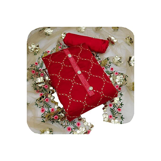 DnVeens Chanderi Embroidered Salwar Suit Super Net Fancy Dupatta Unstitched Dress Material