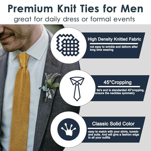 Image of Mantieqingway Pointed Knit Ties for Men Pure Color 2.76'' Skinny Neck Tie Formal Business Knitted Tie for Daily Wedding Party
