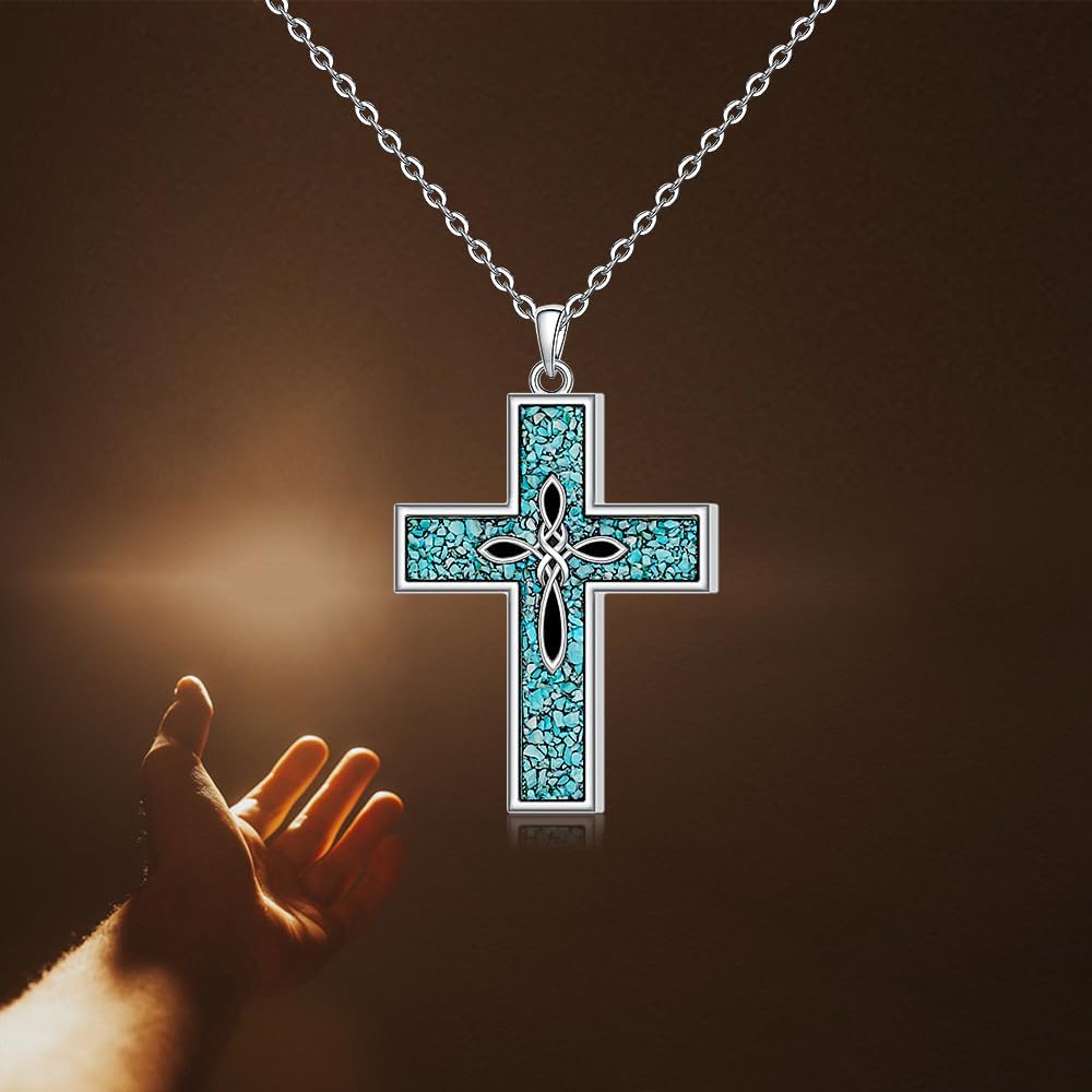 Cross Necklace for Women Sterling Silver Turquoise Celtic Cross Necklace Pendant Turquoise Jewelry Christmas Gifts - Image 8
