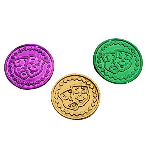 Moedas de plástico Mardi Gras (ouro asstd, verde, roxo) (100/pacote)