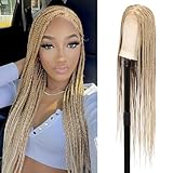 Brinbea 360° HD Full Lace Knotless Braided Wigs for Women Box Braid Wig with Baby Hair Braided Lace Front Wigs Premium Synthetic Braids Wig Long Blonde 36