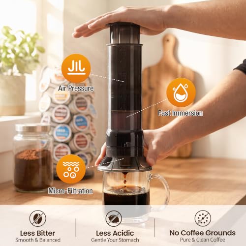 Camping French Press, Manual Coffee Press for K Cup Pods & Ground Coffee | All-in-One Manual Coffee Brewer, 30s Brew, Less Bitterness, More Flavor, Portable Coffee Maker for Camping & Travel - Image 3