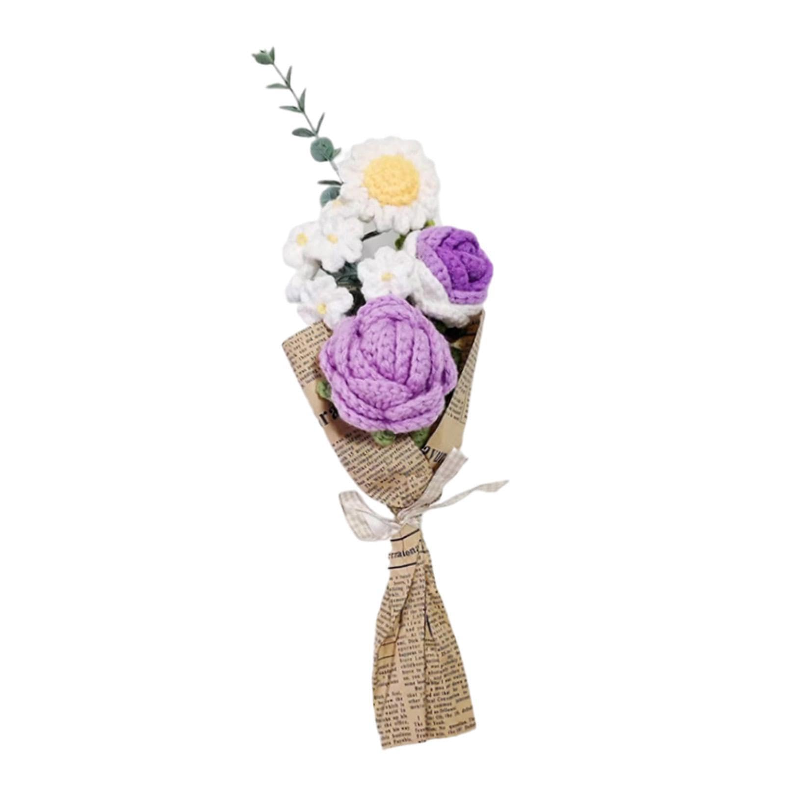PIXZCSA Floral Arrangement Mother Day Handmade Knitted Crochet Flowers Centerpiece Artificial Flowers Table Bouquet Centerpiece