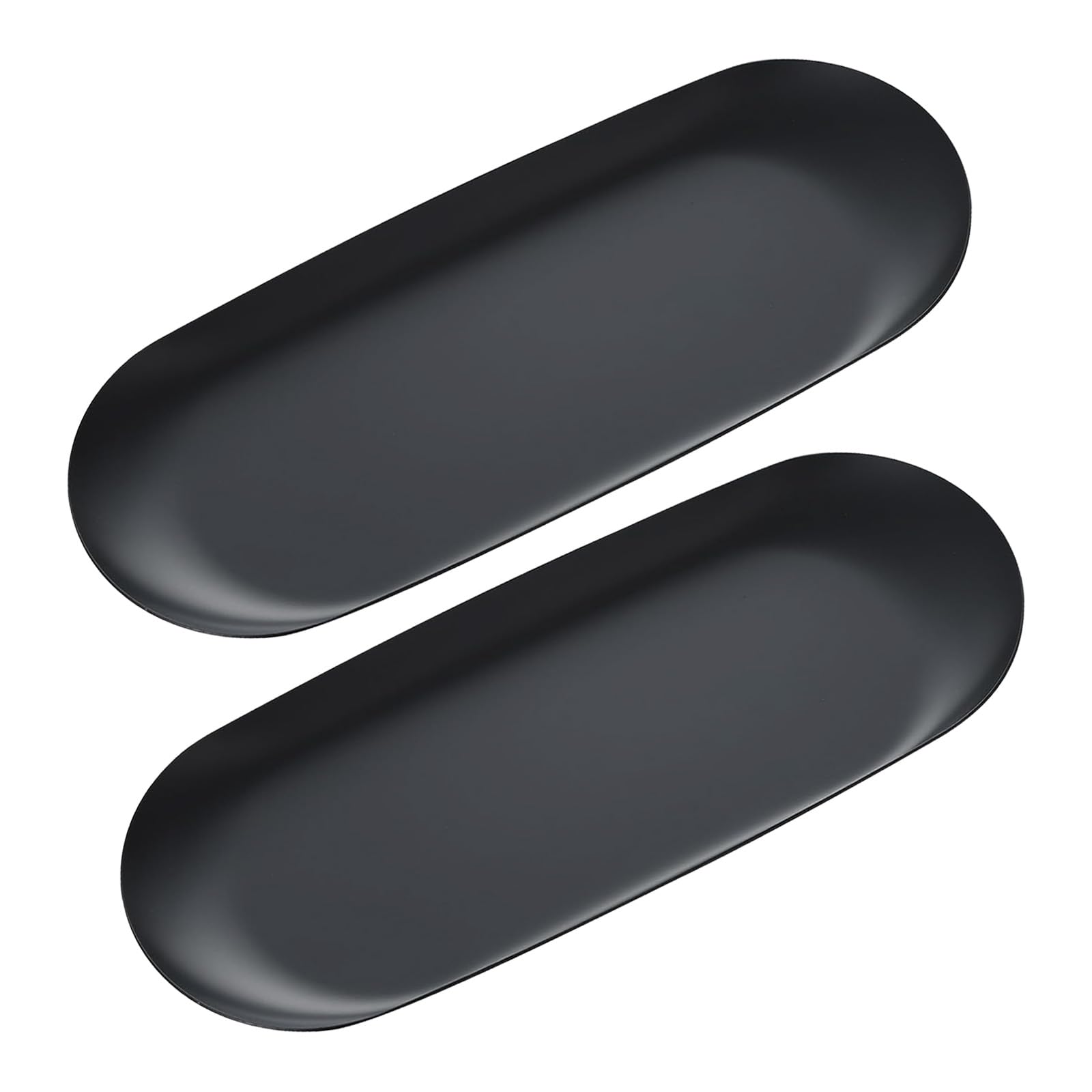 Confezione da 2 vassoi decorativi in acciaio inossidabile, vassoio ovale da 30,5 cm, per gioielli, piccoli piatti portaoggetti per cosmetici, organizer per chiavi del bagno, candele (nero)