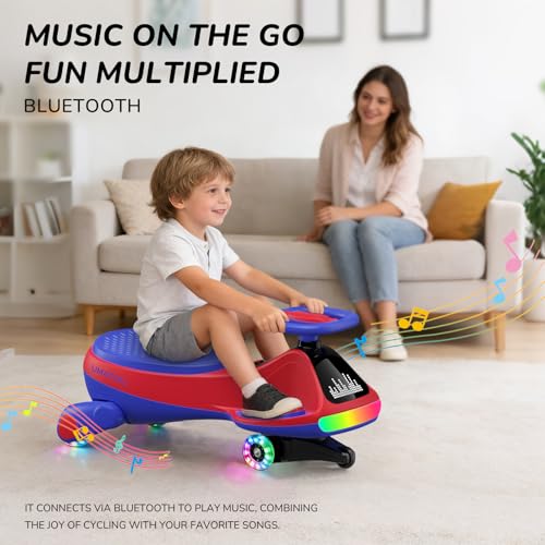 Image of Umatoll 12V Electric Wiggle Car for Kids, Birthday Gifts Toy for Age 3+ | LED Expression Display, 2 in 1 Electric & Manual Riding Modes, RGB Lights, Bluetooth, 2 Speeds, Rechargeable Battery