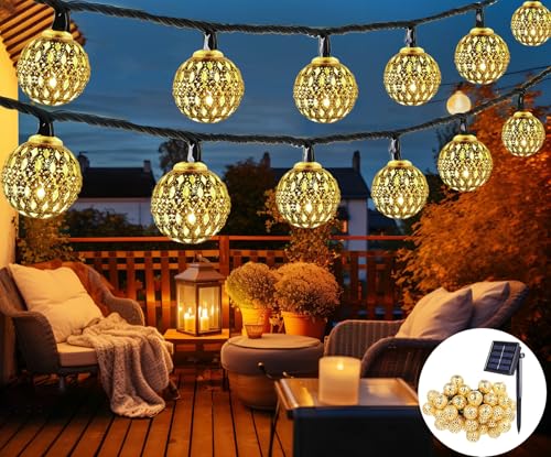 EHIOG Guirlande lumineuse guinguette LED solaire, 7M 50LED blanc chaud, IP65 étanche, guirlande extérieure pour jardin, terrasse, balcon, mariage, Ramadan, Noël