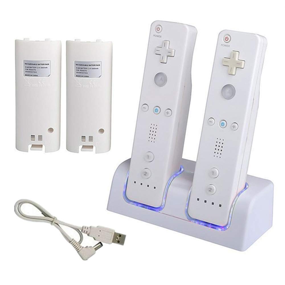 Base de estación de carga de muelle de cargador para controles remotos Nintend Wii, cargador de estación de carga de control remoto Wii(White)