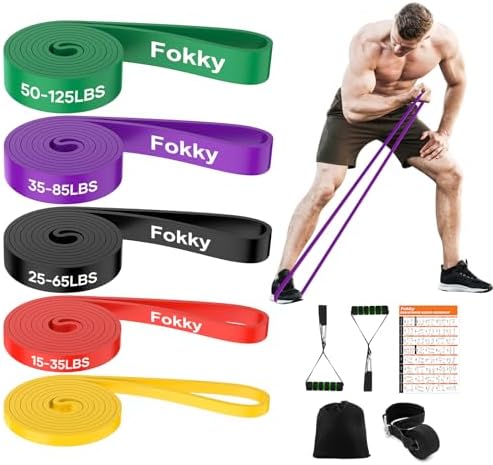 Fokky Fitnessbänder Widerstandsbänder mit 5 Stufen | Resistance Bands mit Türanker,2*Griffen,Übungsanleitung&Tragebeutel, Gymnastikband Klimmzugband für Muskelaufbau,Yoga,Pilates