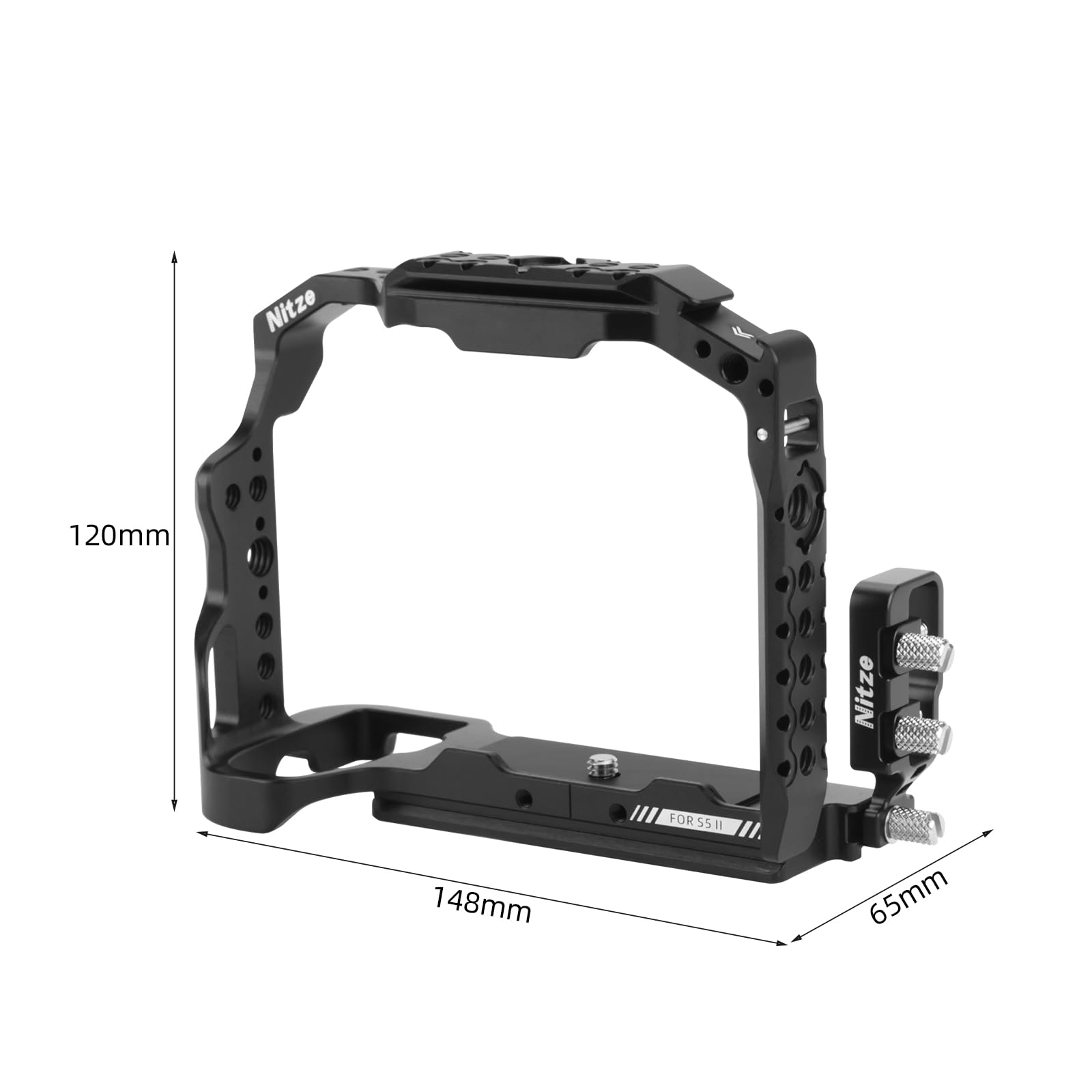 Nitze Klatka na aparat do aparatu LUMIX S5 II / S5 IIX / G9 II z zaciskiem kablowym HDMI/USB-C, wbudowane górne i boczne szyny NATO, zimna stopka i płyta szybkiego uwalniania Arca Swiss