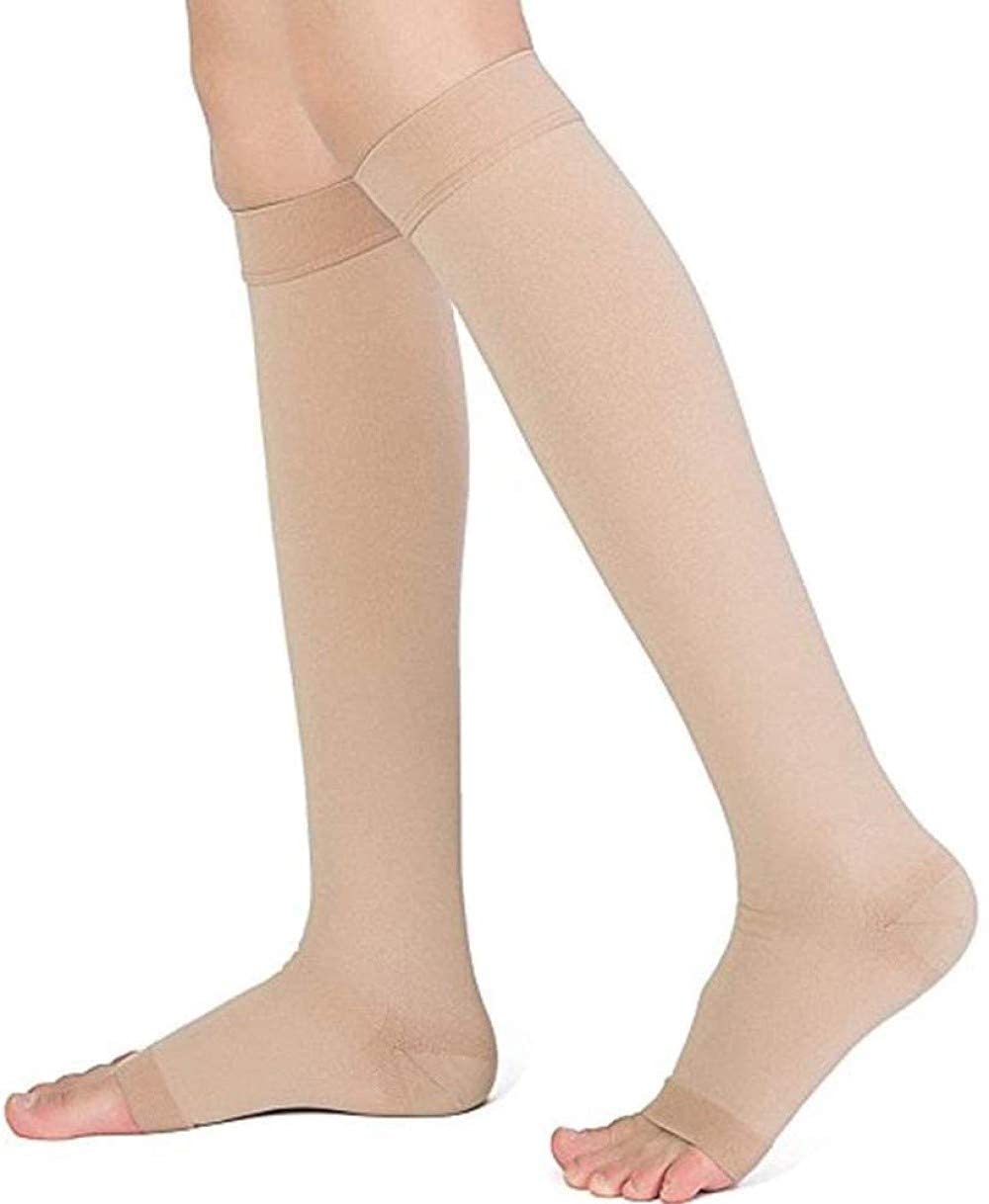 PEDIMEND™ Wysokie mocne skarpety uciskowe do kolan dla mężczyzn i kobiet | idealne do ciąży, podróży samolotem | Zwiększone krążenie krwi | Zmniejsz zmęczenia, obolałe nogi (beżowe, 3 pary - 6 szt.)