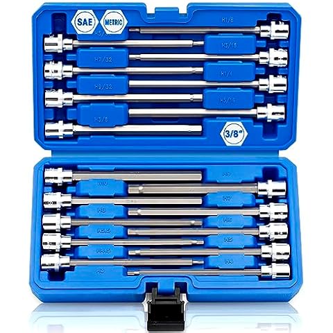 RIZOM 18-Piece 3/8 Inch Drive Extra Long Allen Hex Bit Socket Set, SAE & Metric (1/8-3/8 in., 3-10 mm), CR-V and S2 Steel (Allen Hex Bit) Cover