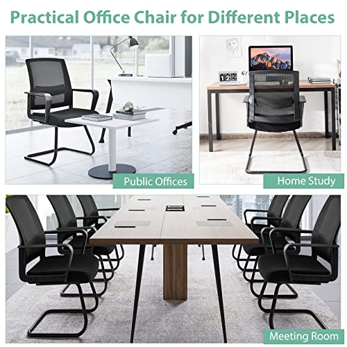 Tangkula Office Guest Chair Set Of 6, Reception Chairs Conference Room Chairs With Adjustable Lumbar Support & Sled Base, Modern Mid Back Mesh Desk Chair No Wheels #TOP7