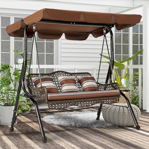 AECOJOY 3-Seat Outdoor Patio Swing Chair, Large Converting Canopy Porch