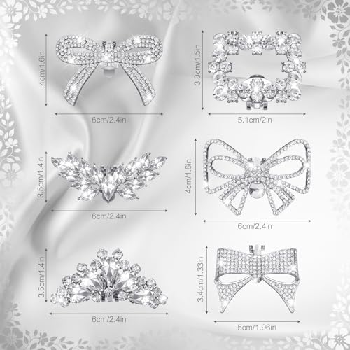 Image of XunYee 12 Pcs Rhinestone Bow Shoe Clips Buckle Decorative Bow Clips for Shoes Elegant Removable Shoe Charms for Women, 6 Style