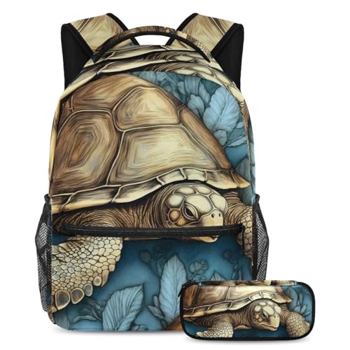 Art Retro Turtles Sac à Dos Scolaire Fille Garçon Grand Cartable Trousse