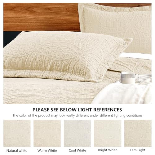 Love's cabin Quilts for Full Bed Beige Bedspread Comforters Bedding Set - Summer Lightweight Bedspread Comforter - Coin Pattern Bedding Coverlet for All Season - 3 Pieces (1 Quilt, 2 Pillow Shams)