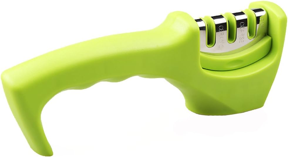 Knife Sharpener, Professional Manual Kitchen Knife Sharpener with 3 stage, Designed To Create Sharp, Safe and Easy to Use Green