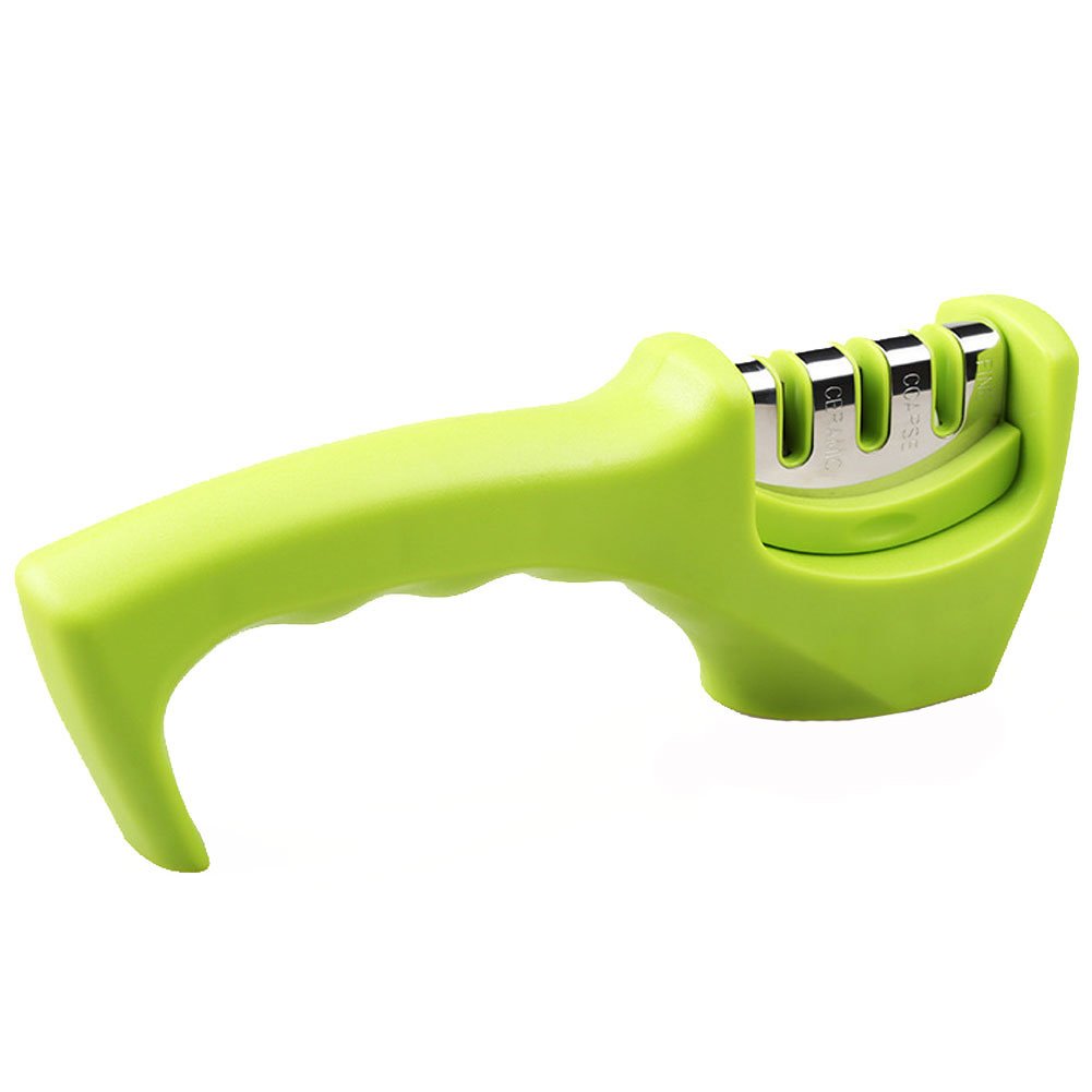 Knife Sharpener, Professional Manual Kitchen Knife Sharpener with 3 stage, Designed To Create Sharp, Safe and Easy to Use Green