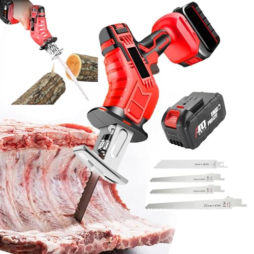 Sierra EléCtrica De Mano Para Huesos - Luz Led + 4 Hojas De Sierra, Sierra Alternativa InaláMbrica - BateríA De Litio De 6,0 Ah, Para Huesos, Carne, Madera, Metal, PláStico