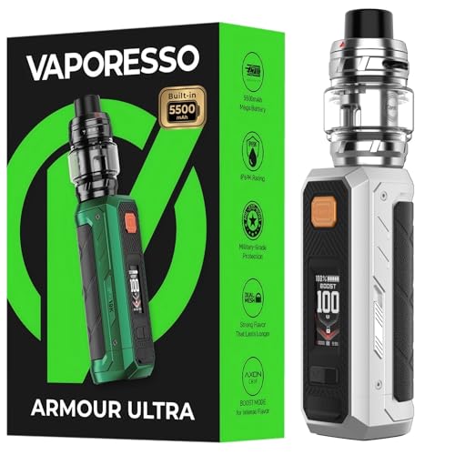Vaporesso Armour Ultra Kit Built in 5500mAh Battery | 100W Tri-Proof Box MOD 510 thread | 6ml Slide-open Itank T (dual mesh coil) DTL Vaping (Plateado titanio)