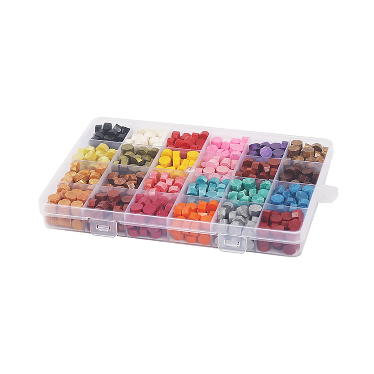 PLAFOPE Sellos de Cera Transparente Caja de Sellos Retro con Cuchara de Lacre Cuentas de Colores para Sobres con Compartimentos