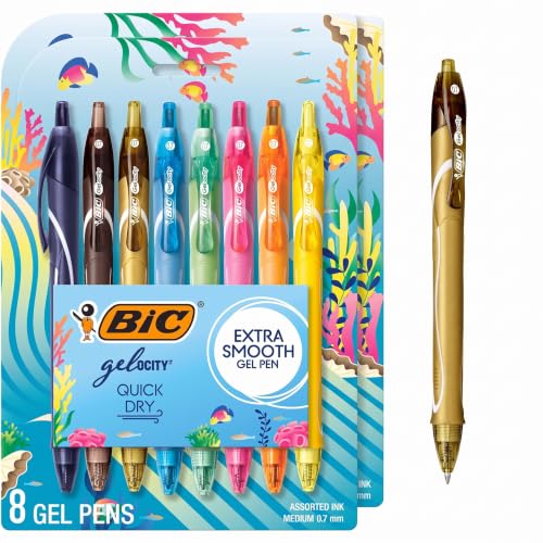 BIC Gelocity Quick Dry Ocean Themed Gel Pens, Medium Point (0.7mm), 8-Count -Pen Set, Colored Gel Pens for Note Taking and Journaling, (Pack of 2)