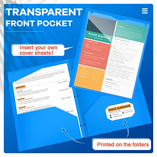 36 Pack Folder With 3 Holes 2 Pocket Folders With 3 Hole Punch Plastic Folders With Clear Front Pocket For 3 Ring Binder Folders, Office And Classroom Use (Blue) #TOP2