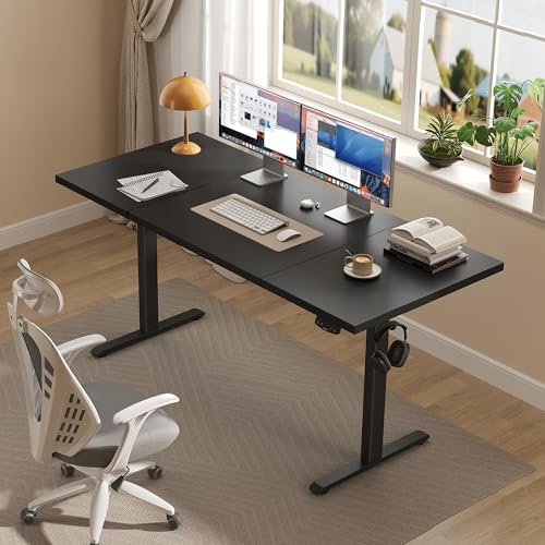 Image of Agilestic Electric Standing Desk, Large 63 x 24 Inches Height Adjustable Desk, Sit Stand up for Work Office Home, Ergonomic Rising Gaming Computer Table with Memory Preset, Black