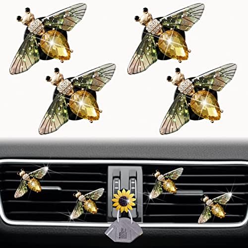 Bling Bee Air Vent Clips, 4 Pcs Crystal Bee Car Air Fresheners Vents Clips Car Diffuser Diamond Funny Car Interior Decor Cute Car Accessories Car Decoration for Women +Sunflower Mask Hook