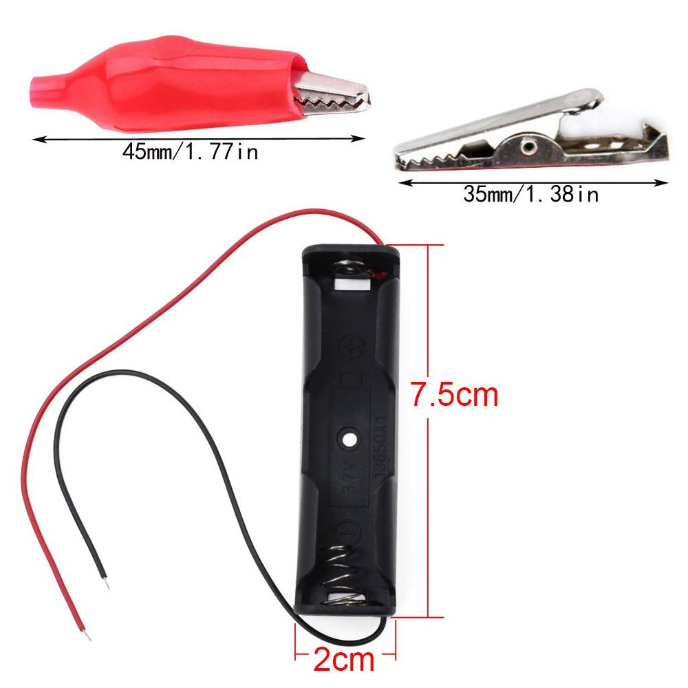 RUNCCI-YUN 10 szt. 18650 uchwyt na baterie, etui na baterie 3,7 V, plastikowy uchwyt na baterie, z przewodami przewodowymi (czarny)+10 szt. metalowy klips izolacyjny bateria zaciski aligatora