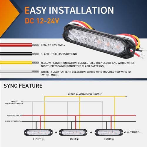 Image of Nilight 6LED Amber Green Emergency Strobe lights Sync Feature Surface Mount | 12V 24V Grille Flashing Warning Hazard Light Ultra Slim for Cars Trucks Van Off Road Vehicles SUV 4PCS
