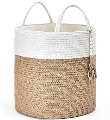 Mkono Woven Storage Basket Decorative Rope Basket Wooden Bead Decoration