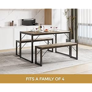 Gizoon 455 dining table set for 4 kitchen table set with 2 benches dining room table set with metal frame mdf board space saving dinette for kitchen dining room grey  urban country home decor
