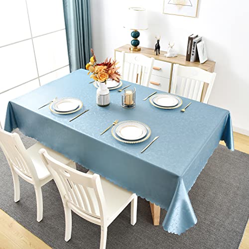 Image of Romanstile Waterproof Vinyl Tablecloth Rectangle, 54 x 108 Inch, Flower Blue