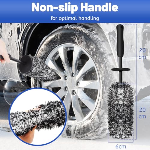 Image of Microfibre Wheel Brush and Tyre Brush - Scratch-Free Gentle Cleaning for All Rims - Ideal for High-Quality Rims - Microfibre Wheel Brush Alloy Wheels, Car Rims Brush