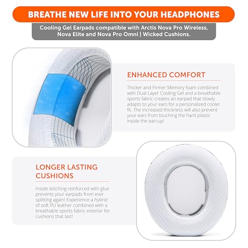 Image of WC Freeze Nova Pro Wireless - Cooling Gel Earpads for Arctis Nova Pro Wireless, Nova Elite & Nova Pro Omni (Doesn't Fit Other Models), by Wicked Cushions, Extra Thick & Comfortable | Ivory Tide