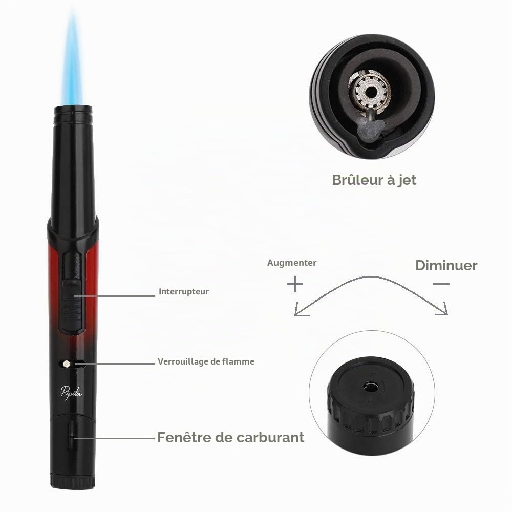 Lot de 2 briquets tempête au butane rechargeables – Briquet flamme réglable pour barbecue – Flamme unique (rouge)