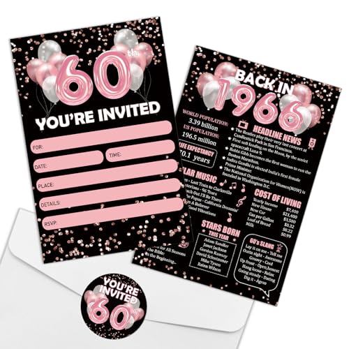 Invitaciones 60 cumpleanos faciles de rellenar con sobres listos para enviar REWIDPARTY