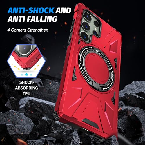 Coque Samsung S24 Ultra robuste antichoc PC et TPU avec support Rosso