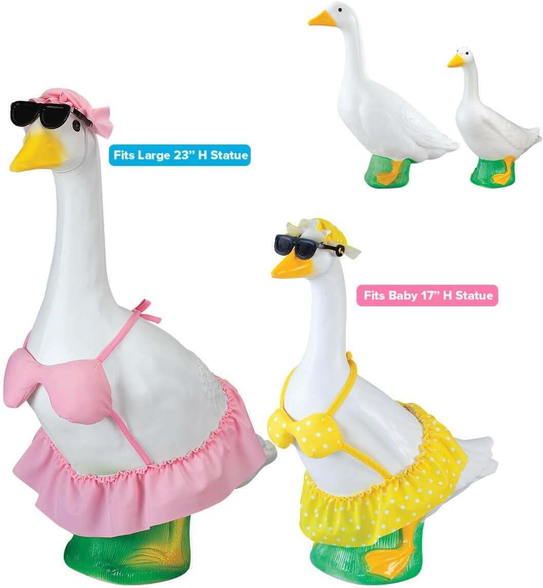 Fox Valley Traders Gaggleville Goose Bikini Bundle, Includes One Large 23" White Goose, One Baby 17" White Goose and Two Outfits - One Baby & One Large Bikini Goose Outfit Included