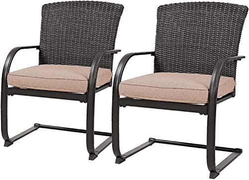 Grand Patio 2 Pieces Dining Wicker Chair Set,Outdoor Dining Set,Steel Frame Rocking Chair With Cushion For Conversation For Yard,Garden,Backyard, Deck,Bistro (Beige) #TOP26